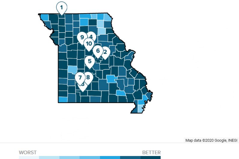 The best mortgage rates by county are spread throughout Missouri.